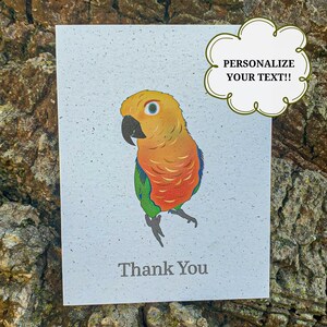 Hennep Bedankkaart | Handgemaakte wenskaart | Op maat gemaakt om te bestellen | Eco-vriendelijk | Henneppapier | Jenday Conure | Aanpasbaar
