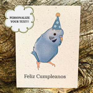 Feliz Cumpleanos | Spanish Birthday Card | Hemp | Eco-Friendly Greeting Card with Envelope | Parakeet Card | Blank Inside | All Ages | Bday
