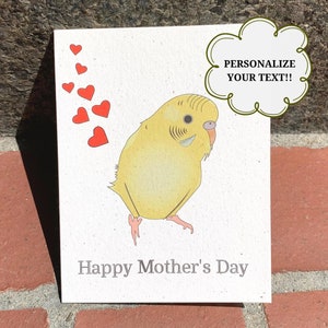 Tarjeta del Día de las Madres Felices / Tarjeta de felicitación hecha a mano / Hecho a medida a pedido / Ecológico / Papel de cáñamo / Periquito amarillo / Personalizable