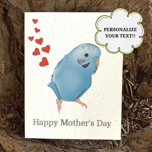 Tarjeta del día de las madres felices / Tarjeta de felicitación hecha a mano / Hecho a medida a pedido / Ecológico / Papel de cáñamo / Periquito azul / Personalizable