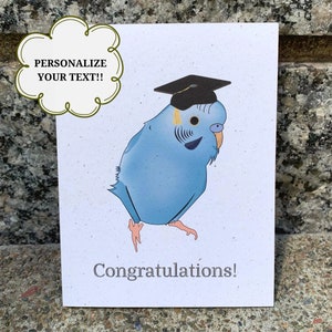 Carte de remise des diplômes | Personnalisé | Félicitations Carte de graduation | Chanvre | Respectueux de l'environnement | Perruche bleue | Carte personnalisable | Oiseau