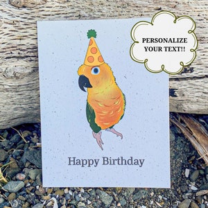Alles Gute zum Geburtstagskarte, Vogel Geburtstagskarte, Hanf, Naturliebhaber Geburtstagskarte, Eco freundlich, Sonnensittich, Anpassbar, Vogel Grußkarte