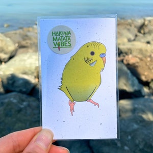 Yellow Green Parakeet Print, Art & Collectibles, Bird Decor, Eco-Friendly, Bird Art, Hemp Paper, Bird Lovers Gift, Budgie Art