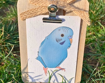 セキセイインコのアートプリント、水色のインコの水彩画 - Etsy 日本
