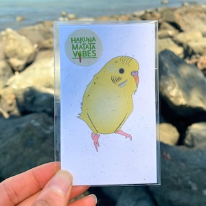 Yellow Parakeet Print, Art & Collectibles, Bird Decor, Eco-Friendly, Bird Art, Hemp Paper, Bird Lovers Gift, Budgie Art