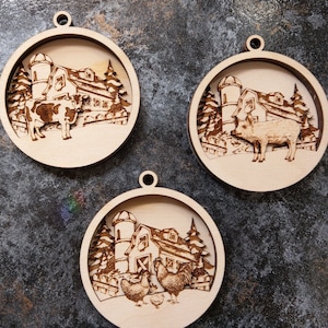 Farm Life Christmas Ornaments Layered and Etched SVG