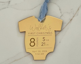 Personalized Baby's First Christmas Ornament, Engraved Birth Stats