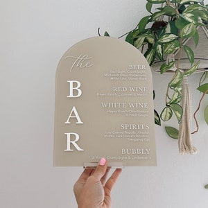 Bar Sign With Stand, The Bar, Signature Drinks, Acrylic Wedding Signs, Cigar Bar, Guestbook Signs, Memorial Signs, Favor, Gifts & Cards Sign
