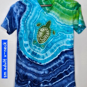 Ice Dyed Sea Turtle Tie Dye V-neck Soft Style Tee Shirt Adult Size ...