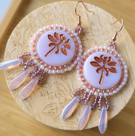 Native Dragonfly Earrings Native Motive Indigenous Original Beaded Dangle Earrings Original Hand Made Nature Inspired Boho Style Etsy Canada