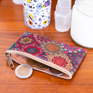 Porte-monnaie pour femme en liège naturel imprimé mosaïque florale, cadeaux, liège, naturel, elle, petit