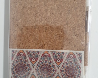 Printed Cork Journal Notebook with Pen holder Loop and Pen, Mothers Day Gift