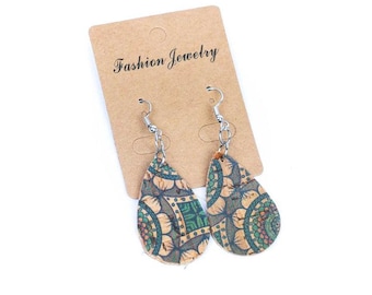 Fabric handmade ladies earrings (small) , stylish jewellery for women cork earring, natural, cork, vegan, , gift,