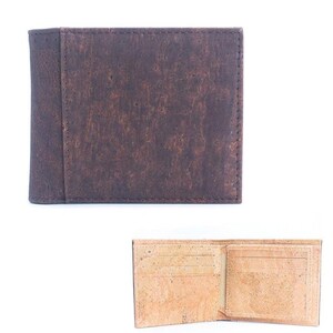 Carteira masculina de cortiça com porta-cartões, carteira masculina fina com porta-cartões, natural, presente de dia dos namorados para ele, carteira masculina de couro vegano