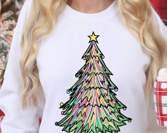 Árbol de Navidad en acuarela PNG ~ Árbol de Navidad colorido sublimado PNG ~ Árbol de Navidad para camiseta PNG ~ Árbol caprichoso ~ Clip art de árbol de Navidad