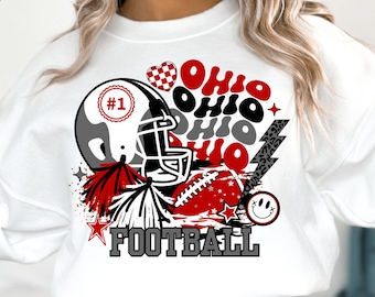 Preppy Ohio Football PNG ~ Spieltag PNG ~ Rot und Grau ~ Retro ~ Ohio Football Sublimation für Shirt ~ DTF Transfer ~ Trendy Football Art