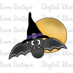 Bat PNG ~ Halloween Clip Art ~ Moon PNG ~ Halloween Bat Sublimation ~ Witch Hat ~ Cute Girl Bat ~ Halloween Party Printable Digital Art PNG