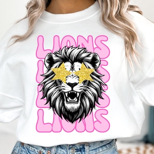Preppy Lions Mascot PNG ~ Go Lions ~ Lions Sublimation for Shirt ~ Lions Sports Team ~ Trendy Lions PNG ~ Retro Lions ~ DTF ~ Lions Clip Art
