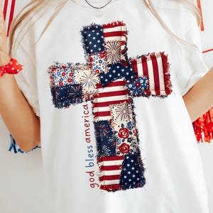 Patchwork Cross PNG ~ God Bless America PNG ~ 4th of July ~ American Flag ~ Christian Design ~ USA Patriotic Shirt ~ 250th Anniversary