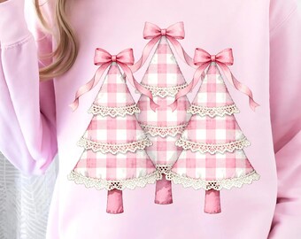 Pink Plaid Christmas Tree PNG ~ Coquette ~ Preppy ~ Watercolor Holiday ~ Classic Christmas ~ Trees Shirt ~ Grandmillennial ~ Merry Christmas