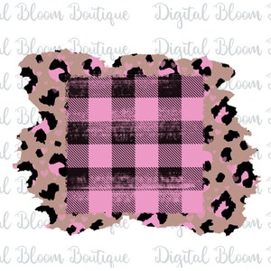 Leopard and Pink Valentine PNG Background ~ Hearts ~ Distressed Plaid Backsplash ~ Shirt Sublimation ~ Scrapbook ~ Grunge Cheetah Frame PNG