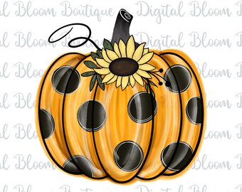 Pumpkin Sublimation PNG ~ Thanksgiving Watercolor Pumpkin Clip Art ~ Sunflower ~ Whimsical Country Pumpkin PNG ~ Digital Pumpkin Printable