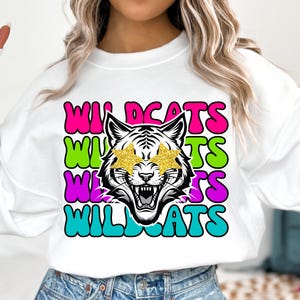 Preppy Neon Wildcats Mascot PNG ~ Go Wildcats ~ Gold Star Eyes ~ Wildcats Sublimation for Shirts ~ Wildcats Sports Team ~ Wildcats Clip Art