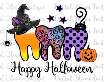 Dentist Happy Halloween Sublimation PNG ~ Dental Office Art ~ Dental Hygienist Halloween Digital Download T-shirt ~ Trick or Teeth Transfer