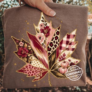 Fall Leaf PNG ~ Patchwork Boho ~ Trendy Autumn Shirt ~ Gold Maple Leaf ~ Girly Pop ~ Fall Floral ~ Leopard ~ Brushstroke Sublimation Design