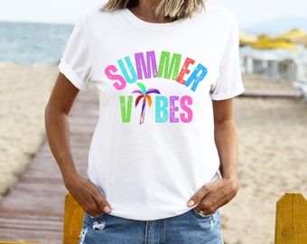 Summer Vibes PNG ~ Colorful Palm Tree PNG ~ Distressed ~ Neon Summer T-shirt Sublimation ~ DTF ~ Digital Palm Tree ~ Summer Vibes Clip Art