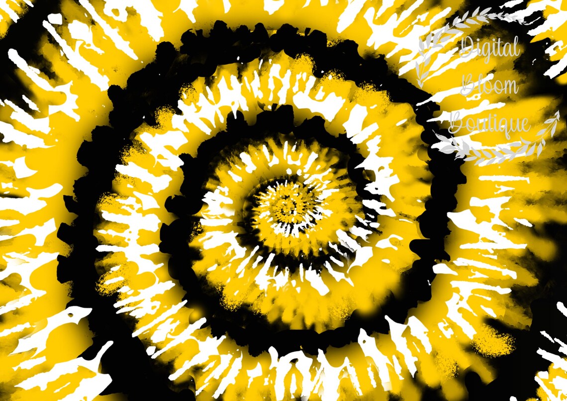 Tie Dye PNG Black White and Yellow Swirl Printable PNG Etsy