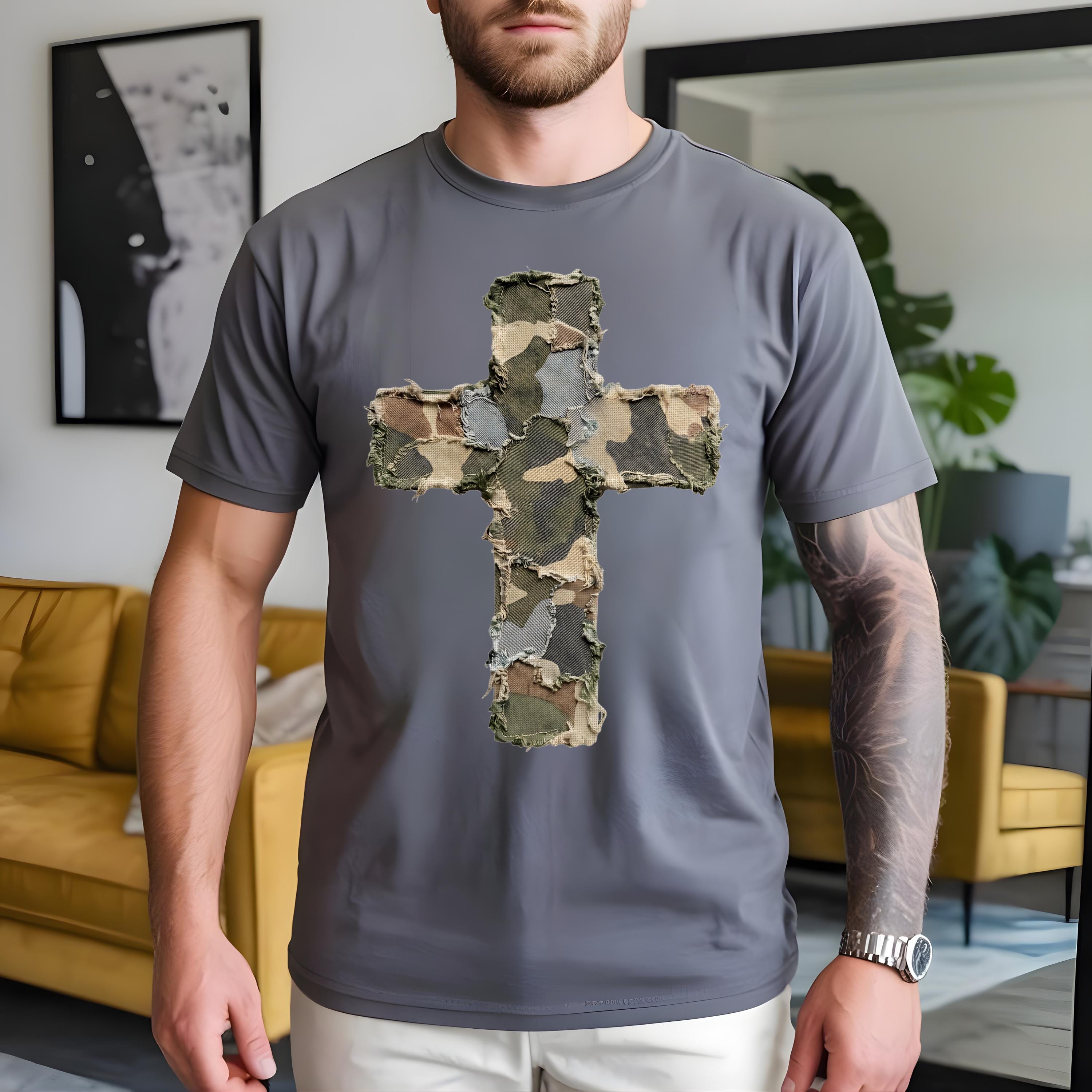 Camo Cross PNG ~ Patchwork Cross Shirt ~ Camouflage ~ Men's Christian ...