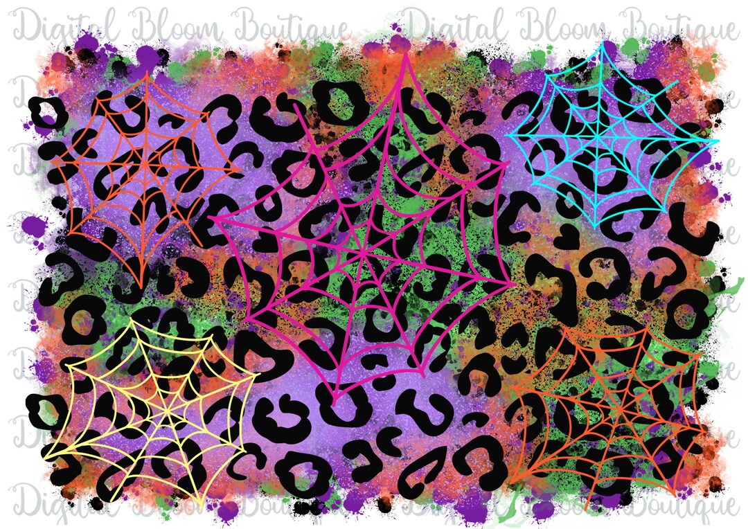 Neon Halloween Background PNG ~ Glitter Leopard Spider Web PNG ...