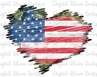 Distressed Flag PNG ~ Camouflage Distressed Heart Image ~ Grunge Flag PNG ~ Patriotic Heart PNG ~ Transparent Sublimation T-shirt ~ Ballcaps