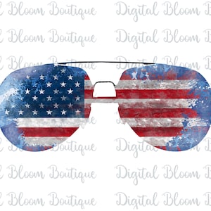 K&ouml;nnte beinhalten: Eine Sonnenbrille im Aviator-Stil mit einem rot-wei&szlig;-blauen amerikanischen Flaggenmuster. Die Flagge ist in Aquarelltechnik mit einem Used-Look bemalt.