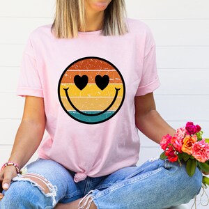 Retro Smiley Face PNG ~ Digital Preppy Smiley Face PNG ~ DTF ~ Smile Face Sublimation for Shirts ~ Distressed Smiley Face ~ Groovy ~ Hearts