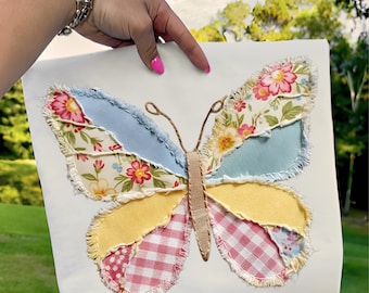 Patchwork Butterfly PNG ~ Faux Patchwork Easter Shirt ~ Girl Spring PNG ~ Cottage Core ~ Shabby Style Southern ~ Happy Easter ~ Girly Easter