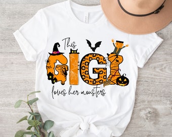 This Gigi Loves Her Monsters PNG ~ Cute DTF Transfer ~ Gigi Sublimation for Shirt ~ Trick or Treat ~ Bat ~ Cat ~ Pumpkin ~ Frankenstein PNG