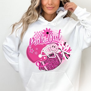 Pink Out Breast Cancer Awareness PNG ~ Pink Ribbon Sublimation Design for Shirts ~ Football and Cheer PNG ~ Retro ~ DTF ~ Trendy Clip Art