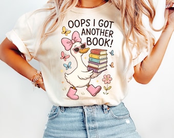 Oops I Got Another Book Goose PNG ~ Silly Goose ~ Reading Lover ~ Funny Reading ~ Book Lover Shirt Design ~ Doodle ~ DTF ~ Reading Clip Art