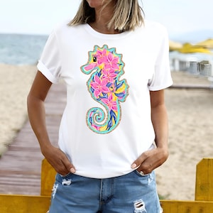 Preppy Floral Summer Seahorse PNG ~ Glitter Floral Seahorse ~ Summer PNG ~ Hand Painted Brushstrokes ~ Coastal ~ Beach ~ Seahorse Clip Art