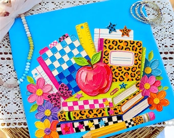 Preppy tillbaka till skolan PNG ~ Coquette lärartröja PNG ~ Färgglada barn ~ Retro skola PNG ~ Flickigt leopardmönster ~ Boujee skolkonst ~ Penseldrag