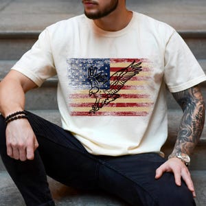 USA Flag and Eagle PNG ~ Patriotic Digital Download ~ Distressed Men&#39;s Sublimation for Shirts~ DTF ~ Red White Blue ~ 4th of July Clip Art