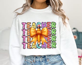 Coquette Teacher PNG ~ Teacher Appreciation ~ 1st Day of School ~ Teacher Sublimation for Shirts ~ Back to School ~ DTF ~ Teacher Clip Art