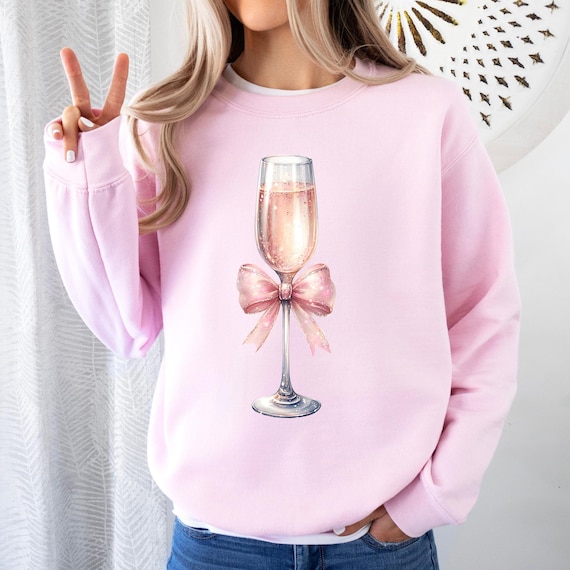 Glitter Champagne PNG ~ 2026 PNG ~ Happy New Year ~ Coquette Pink Bow - Celebration Champagne ~ Girly Bow ~ Grand Millennial Shirt ~ DTF Art