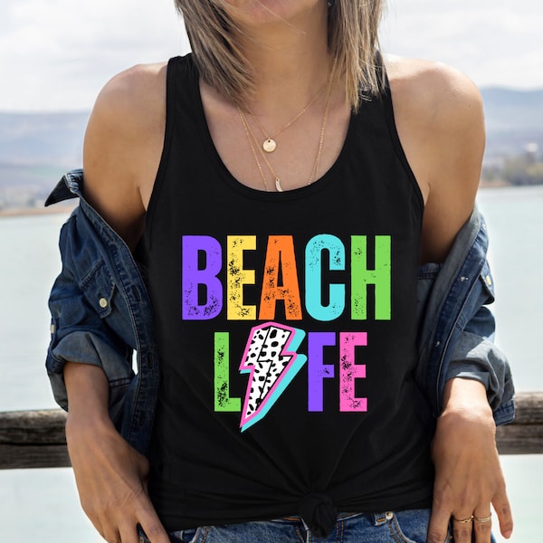Beach Life Neon PNG ~ Distressed Leopard Lightning Bolt PNG ~ Neon Summer Tank Top Sublimation ~ Neon DTF ~ Neon Shirt ~ Beach Life Clip Art