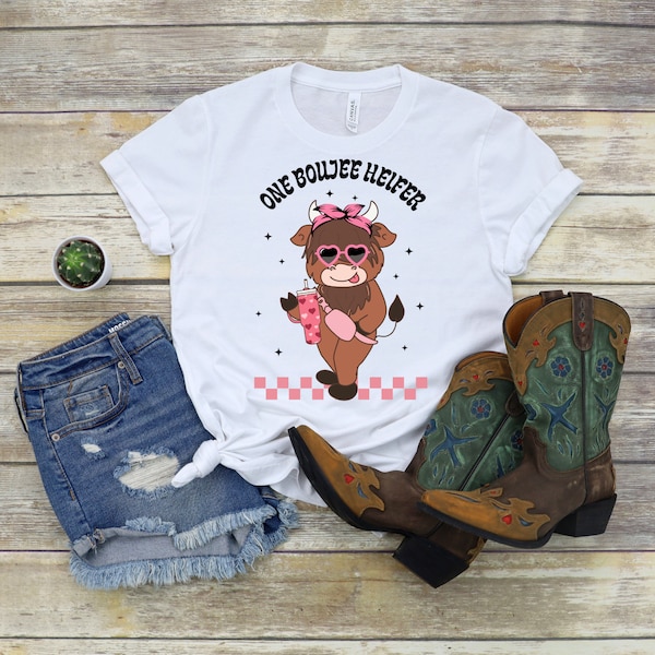 One Boujee Heifer PNG ~ Preppy Valentines Day Shirt ~ Sublimation ~ DTF Transfer ~ Highland Cow PNG ~ Belt Bag ~ Trendy Valentines Day Art