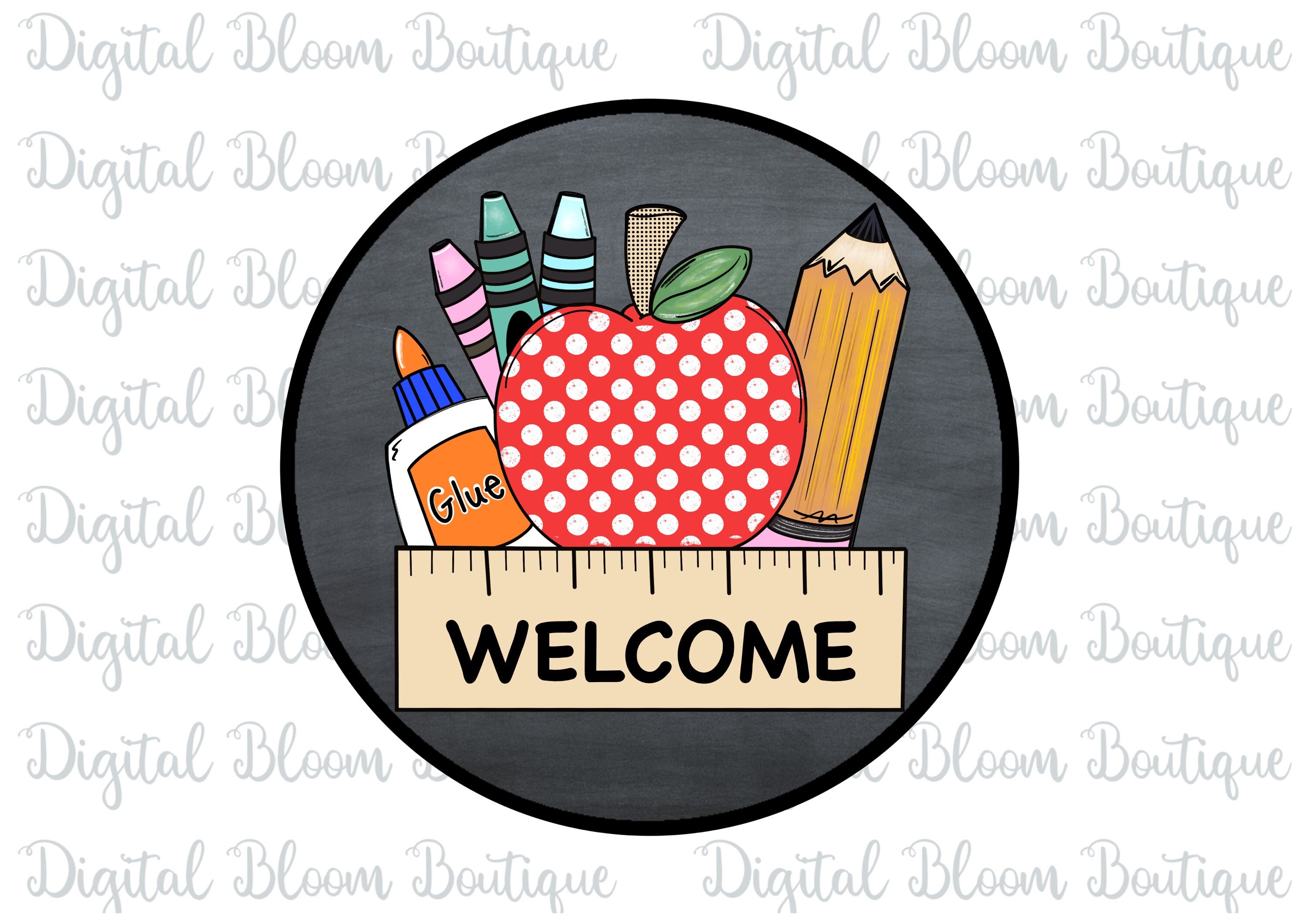 Welcom Ruler Welcome Back to School PNG ~ Teacher Door Hanger ~ Apple PNG ~ School ...