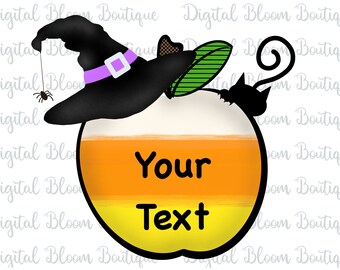 Halloween Teacher Apple PNG ~ Custom Text Teacher Halloween Sublimation ~ Candy Corn PNG ~ Witch Hat ~ Black Cat ~ Printable Halloween PNG