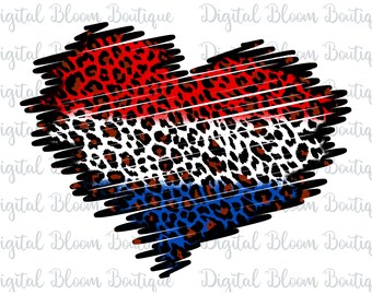 Rood Wit & Blauw PNG ~ Leopard Heart Image ~ USA ~ 4 juli ~ Patriottische PNG ~ Fourth of July ~ Transparant sublimatie T-shirt ~ Ballcaps